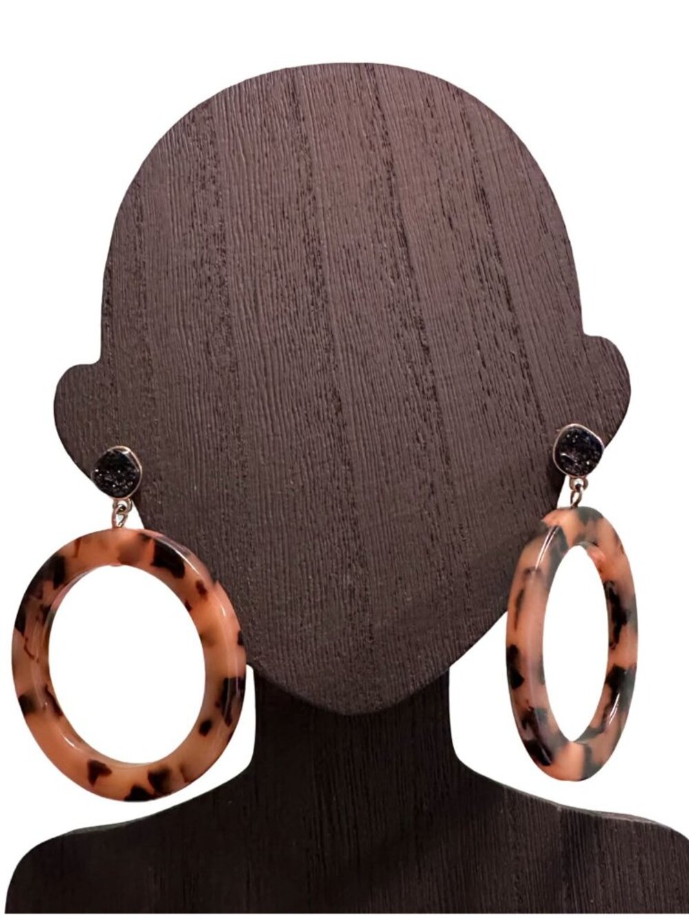 Tortoiseshell Acrylic Hoop Earrings Druzy Post Brown Black Chunky Jewelry